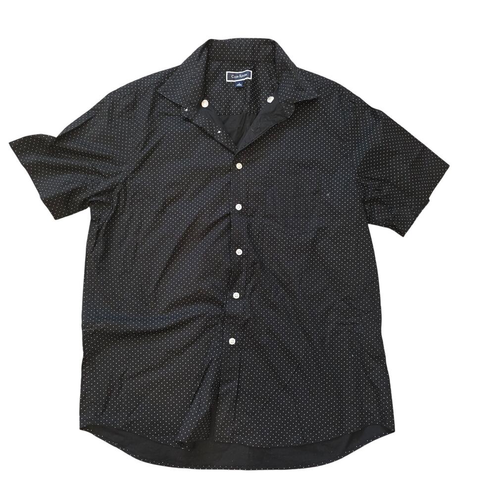 Club Room black w/white polka dots shorts sleeve button up shirt sz L
